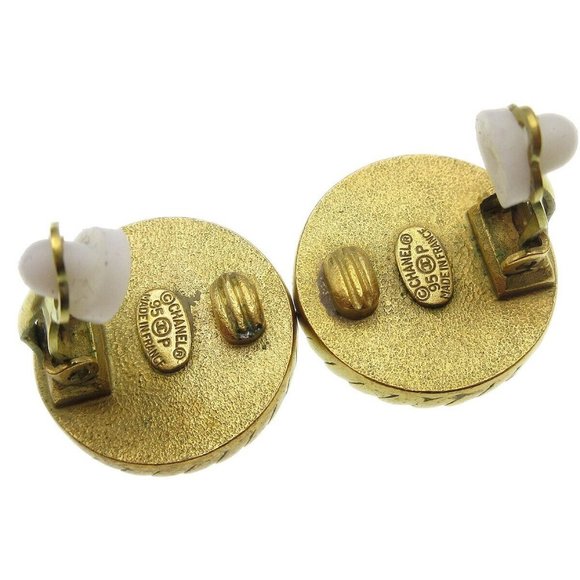 Auth Chanel Button Earrings Clip-On Black - Picture 4 of 5